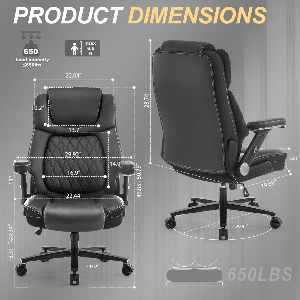 Big and Tall Office Chair 650lbs,heavy Duty Office Chairs with Dual Rubber Wheels,extra Wide Desk Chair,adjustable Ergonomic Lumbar