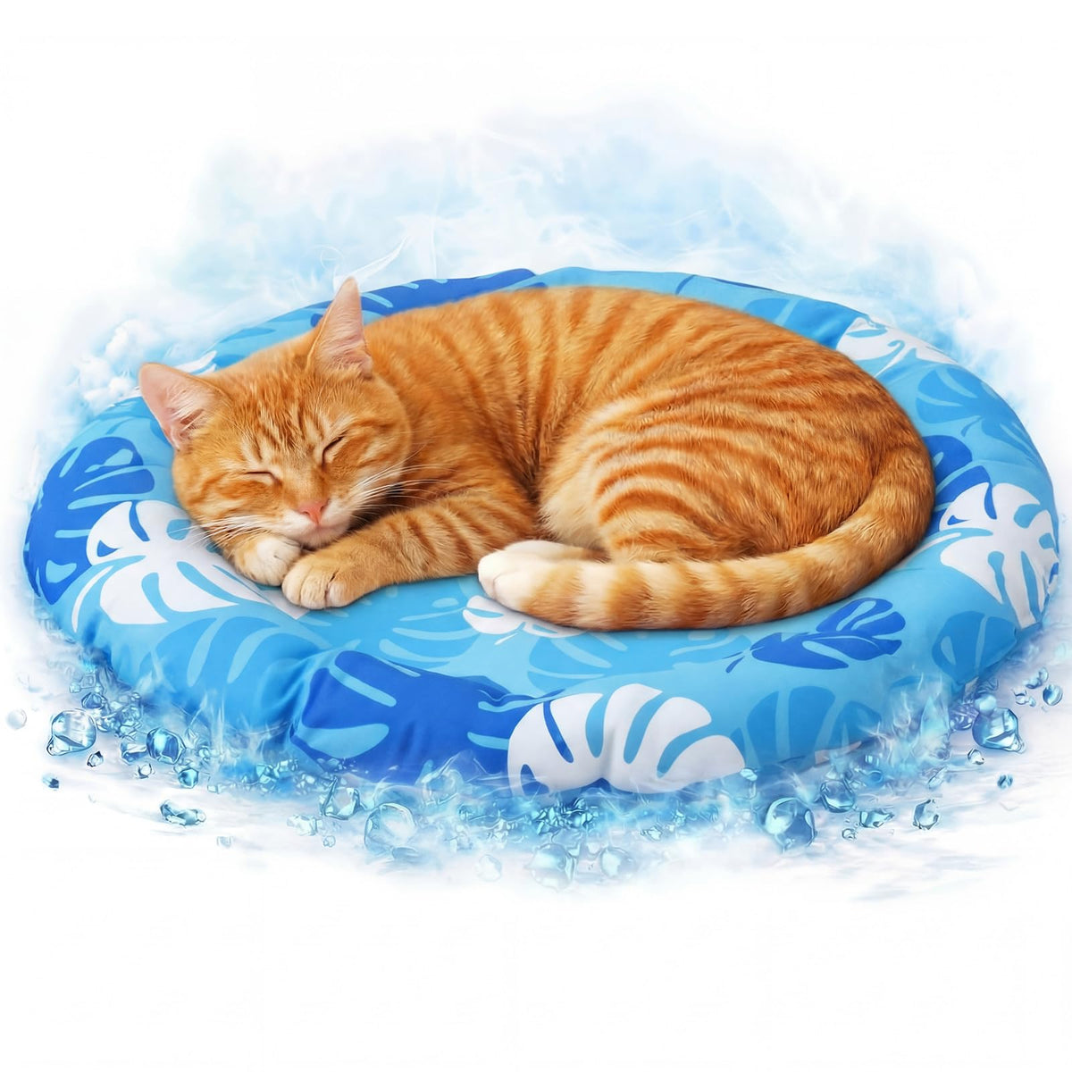 Drydiet Pet Cooling Mat for Cats and Small Dogs, 20.1'' x 20.1'' Thickened Round Blue Pad Anti-Grab Internal Gel Without Water Filling, Lightweight, Washable, Playmat for Indoor/Outdoor