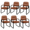 Clatina Waiting Room Guest Chair with Bonded Leather Padded Arm Rest for Office Reception and Conference Desk Black with Sled Base Brown 6 Pack