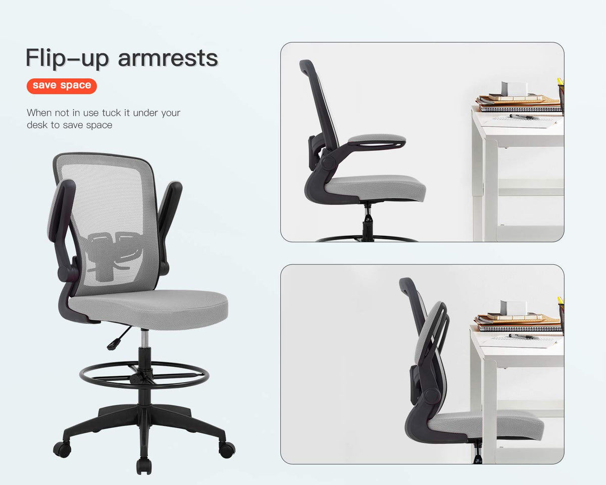 Bestoffice Drafting Chair Tall Office Chair Standing Desk Chair with Lumbar Support Height Adjustable Armrest Footrest Mid Back Swivel Rolling