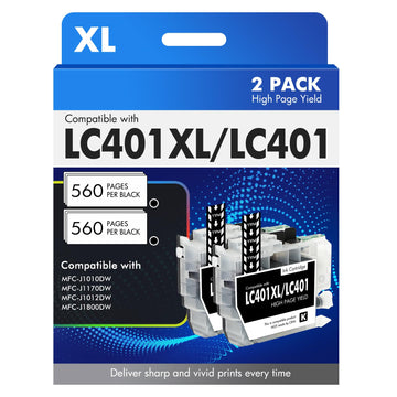 LC401XL LC401 Black Ink Cartridges for Brother MFC-J1010DW MFC-J1170DW | Compatible for Brother LC 401XL Ink MFC-J1010DW MFC-J1170DW MFC-J1012DW MFC-J1800DW MFC J1010DW Printer (High Yield, 2 Pack)
