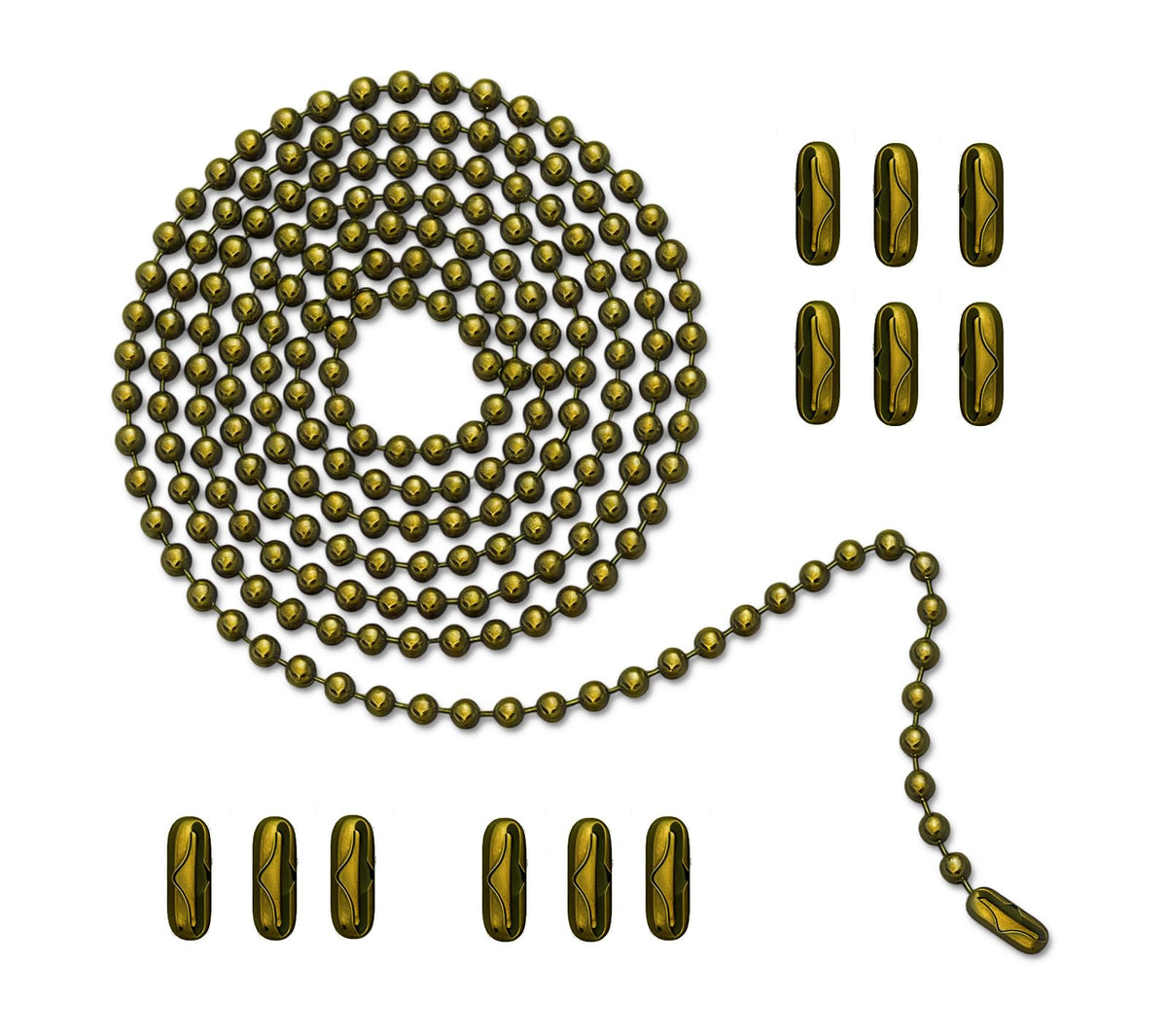 120" Ceiling Fan Pull Chain Extender - Ball Chain with 12 Connectors, Adjustable Length for Fan/Light Fixtures, Lamp, Curtains, Dog Tags (3mm Bead Diameter, Cut-to-Size)?Bronze
