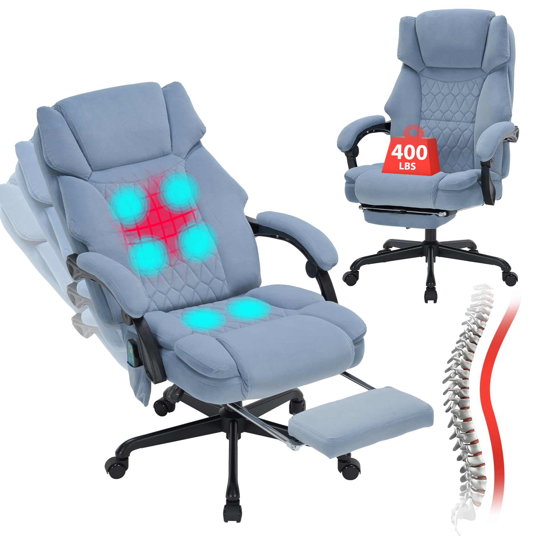 Massage Office Chair with Foot Rest 6 Points Vibration and Heat Home Office Desk Chairs for Heavy People 400lbs Reclining Managerial Chairs