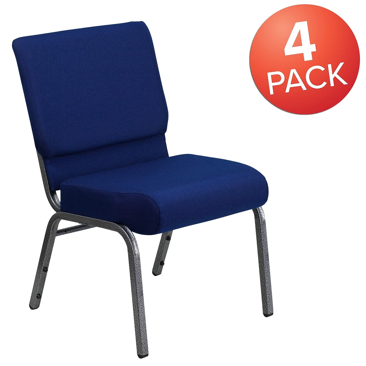Flash Furniture 4 Pack Hercules Series 21''w Stacking Church Chair in Navy Blue Fabric - Silver Vein Frame, Set of 4, Navy Blue Fabric/silver