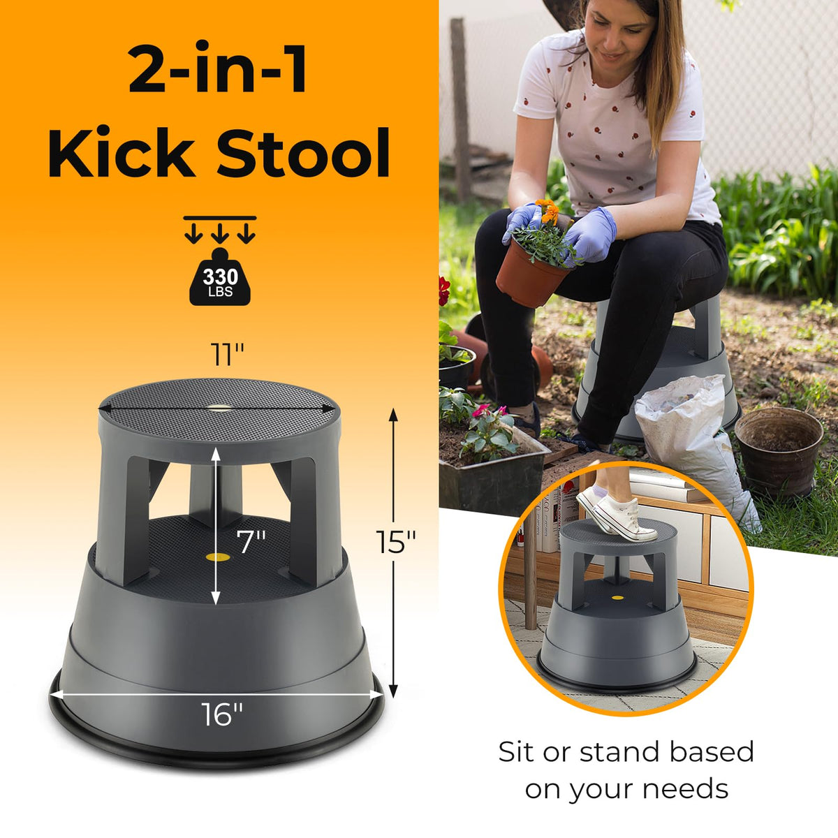 Giantex Rolling Step Stool, Library Stool W/non-slip Platform, Thick Rubber Ring, Outdoor Indoor Portable Round Step Stools with Wheels for