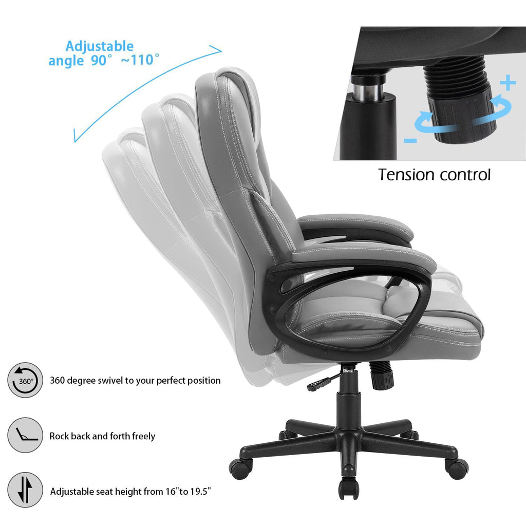 Furmax Office Executive Chair High Back Adjustable Managerial Home Desk Chair, Swivel Computer Pu Leather Chair with Lumbar Support (2, Gray)