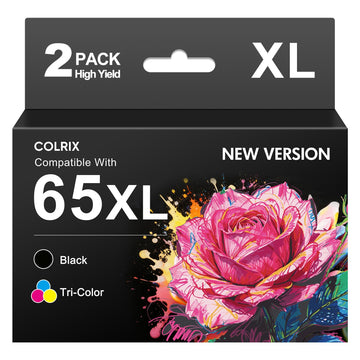 65XL 65 Ink Cartridges Black/Color Combo Pack Compatible for HP Ink 65, High Yield 65 Ink Cartridges for Envy 5055 5000 5052 DeskJet 3755 3700 3772 2600 Printers (Tri-Color/Black, 2 Pack)