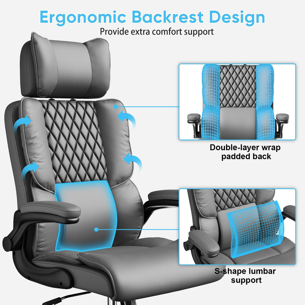 Sytas 400lbs Big and Tall Office Chair with Adjustable Headrest, Grey