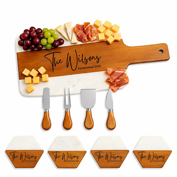 Personalized Charcuterie Board Set, Custom Engraved Marble Cheese Board with Knife Set, Wedding Gift for Couples, Bridal Shower, Engagement, Housewarming & Personalized Mothers Day Gift for Mom