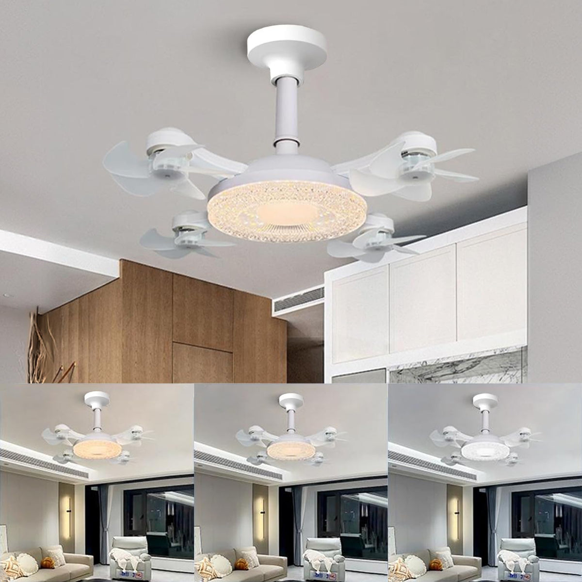 Socket Ceiling Fan Light with Remote and 1 Socket Extender for E26/E27 Base, 3 Lighting Modes 3000K-6500K, Ideal for Small Rooms (Fan Light with 4 Blades)