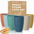 Wheat Straw Cups, Plastic Cups Reusable, Unbreakable Drinking Glasses Set of 6, Plastic Cups for Kitchen Camping Outdoor, 16 OZ Dishwasher Safe Tumblers & Water Glasses, Multi