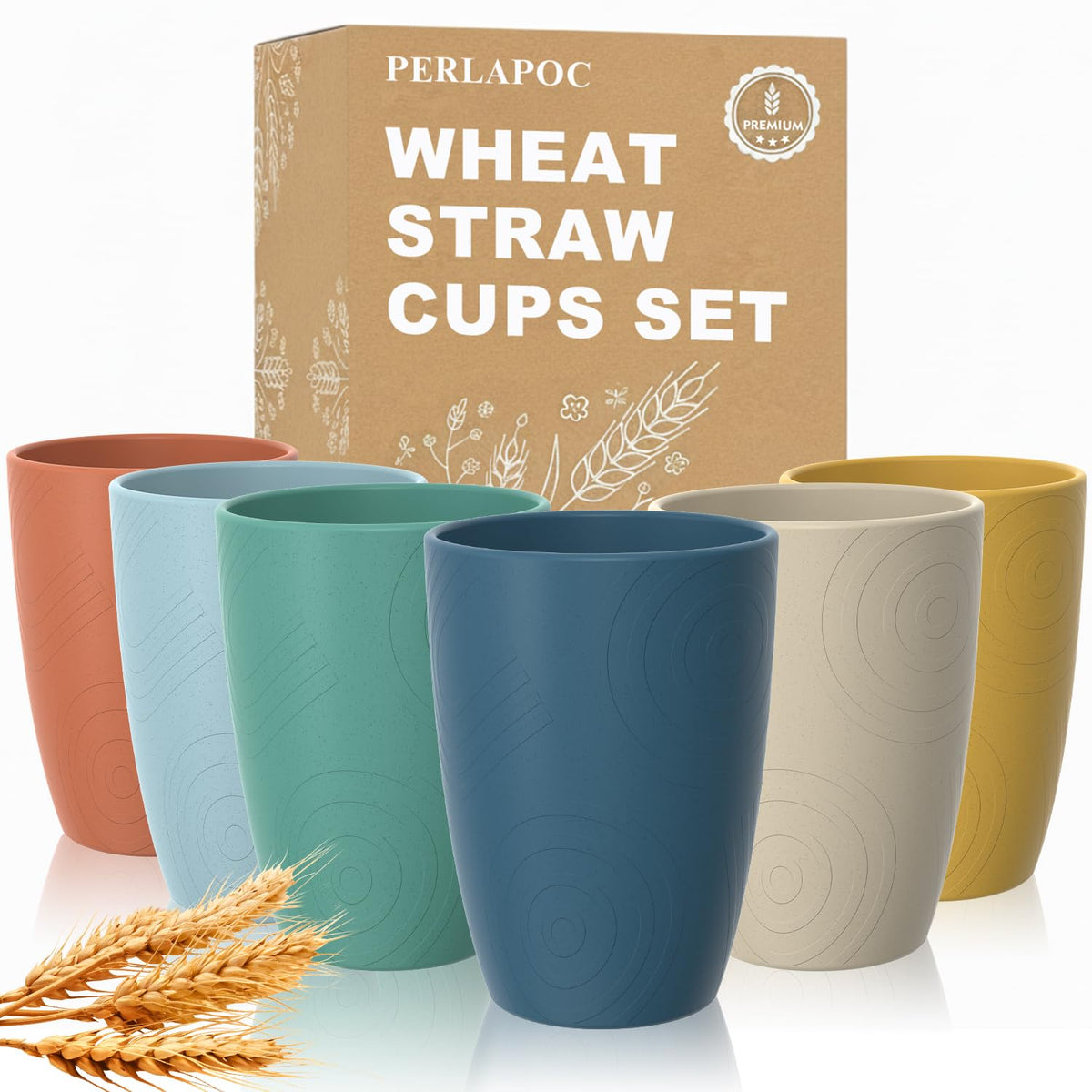 Wheat Straw Cups, Plastic Cups Reusable, Unbreakable Drinking Glasses Set of 6, Plastic Cups for Kitchen Camping Outdoor, 16 OZ Dishwasher Safe Tumblers & Water Glasses, Multi