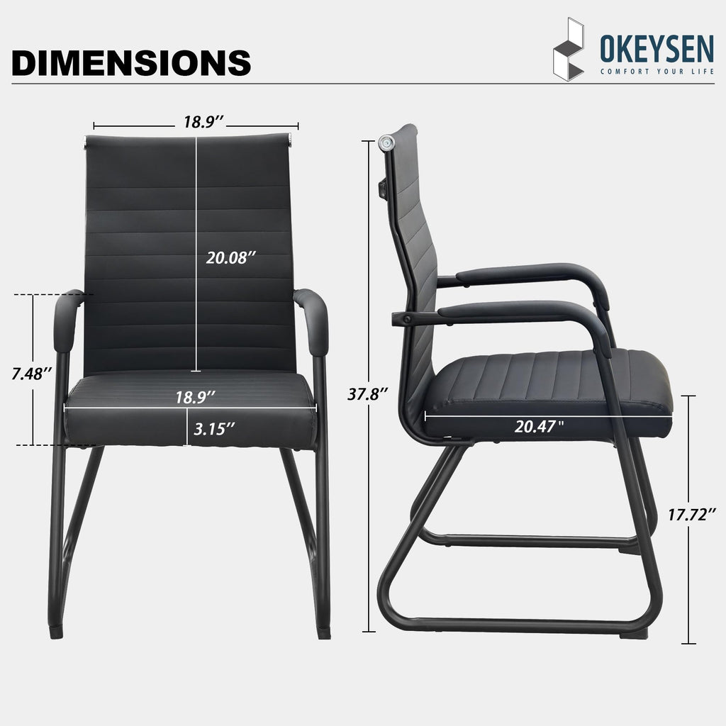 Okeysen Office Guest Chairs Set of 6, Modern Leather Reception Chairs with Mid Back & Sled Base, No-wheel Desk Chairs for Waiting Room &