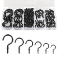 RELBRO Screw Hooks, 6 Sizes Metal Screw in Cup Hooks, 1/2 Inch, 5/8 Inch, 3/4 Inch, 7/8 Inch, 1 Inch, 1-1/4 Inch, Black, 110 Pcs