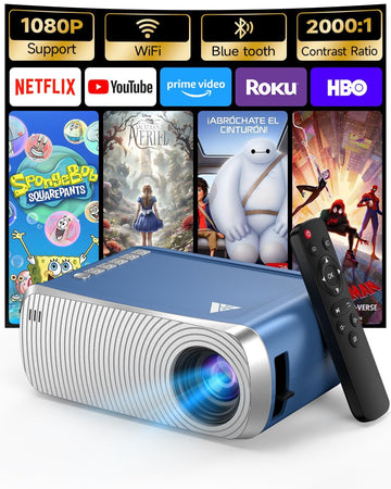 Mini Projector with WiFi and Bluetooth, Antmap Portable Movie Projector for iPhone, 1080P Support, Built-in Speaker, Small Proyector for Home Theater, Compatible with TV Stick/ iOS/Android/PC/HDMI