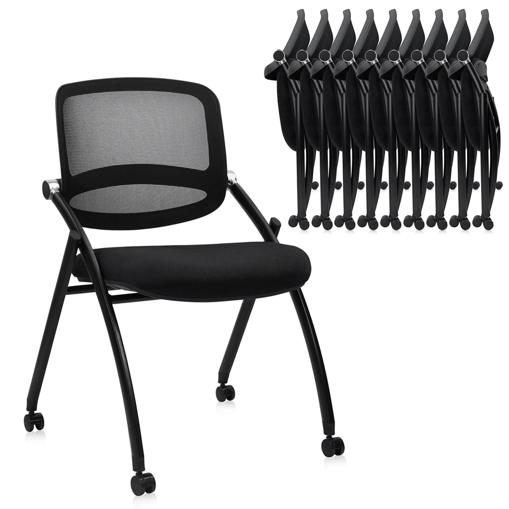 Clatina Stackable & Foldable Conference Chair with Wheels, Ergonomic Mesh Back,300lbs Capacity, Breathable Padded Seat, Armless Office Chair