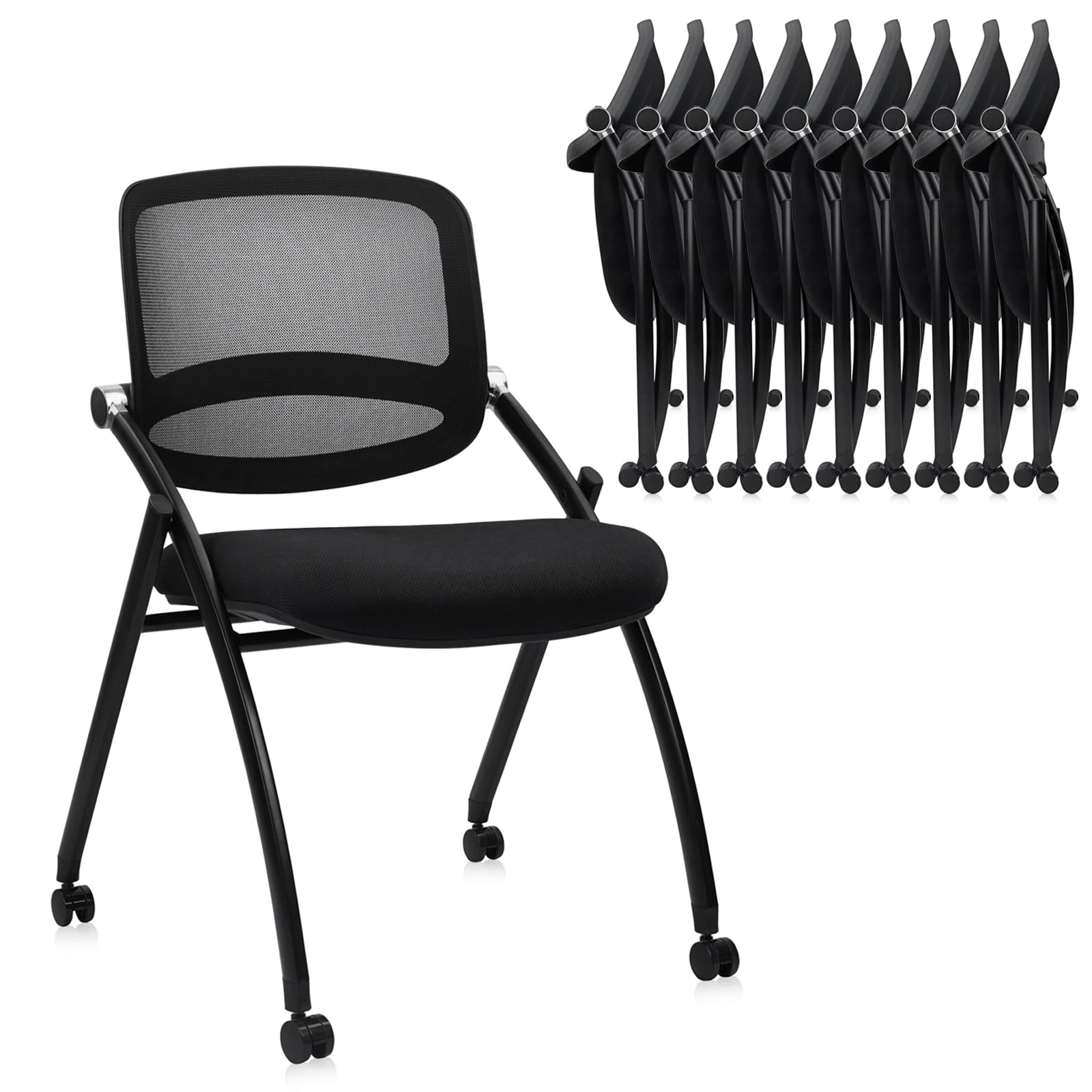 Clatina Stackable & Foldable Conference Chair with Wheels, Ergonomic Mesh Back,300lbs Capacity, Breathable Padded Seat, Armless Office Chair