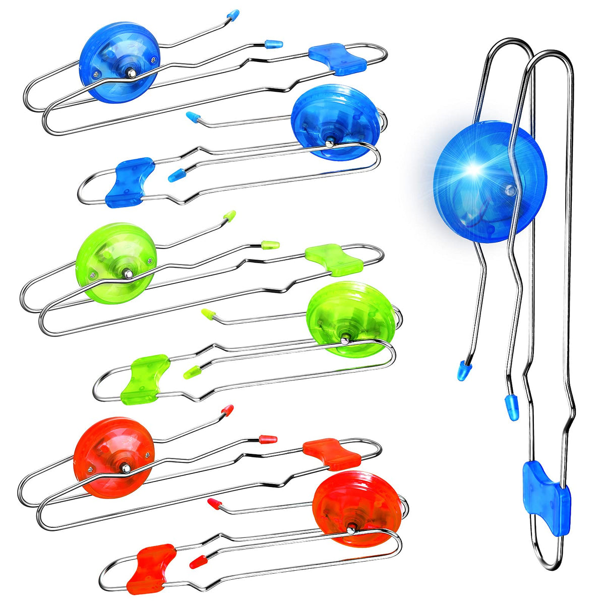 Sumind 6 Pcs Magnetic Gyro Wheels Toy Retro Light up Gyroscope Rails Twirler Spinning Lighting Kid Sensory Trick Yoyo Sensory Fidget Toys Gift for Boy Girl(Straight Rail, Wave Rail,Red, Blue, Green)