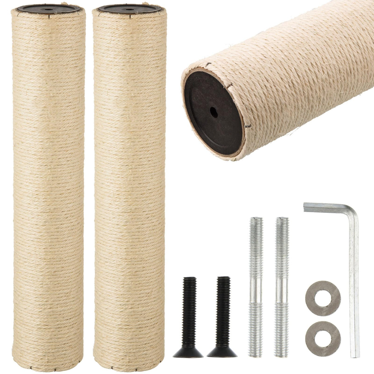 2 Root Cat Scratching Post Replacement 17.72x3.54 Cat Tree Scratch Post Replacement Natural Sisal Pole Cat Scratch Post Refill Pole Part with M8 Screws for Kitten Tree Tower Cat Furniture Accessories