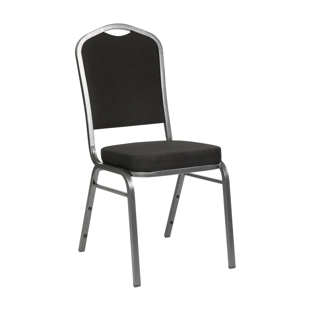 Flash Furniture Hercules Fabric Crown Back Stackable Banquet Chair, Silver, Set of 1, Black Fabric/silver Vein Frame