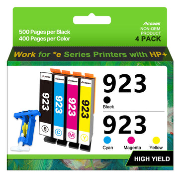 Compatible HP923 Replacement for HP 923 Ink Cartridges (Black Cyan Magenta Yellow, 4-Pack, Without Chip) Work with HP Officejet Pro 8130e 8120e 8135e 8139e 8120e 8125e Printers