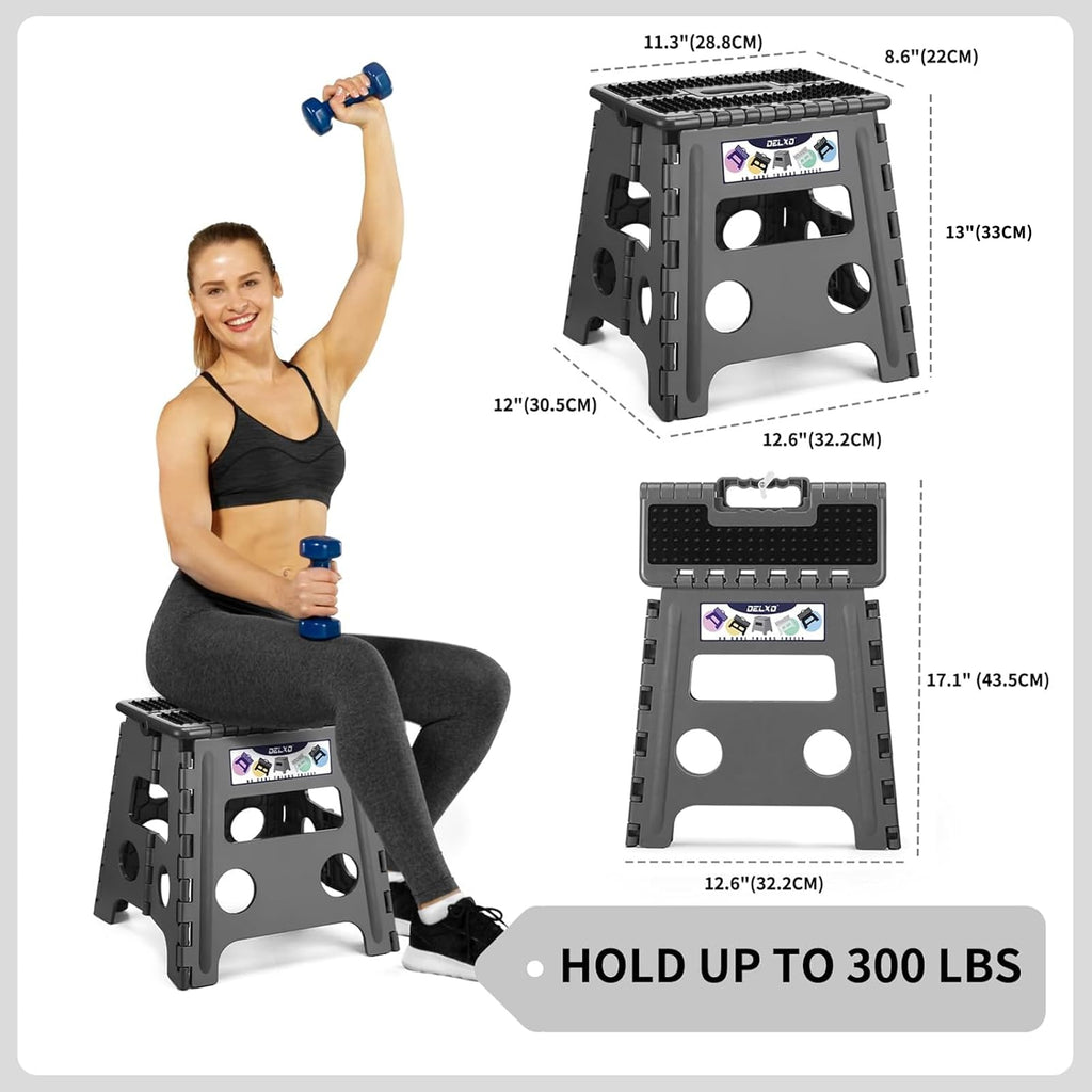 Delxo Folding Step Stool 13 Inch,300 Lbs Step Stool for Adults Dark Grey, Dot Gray
