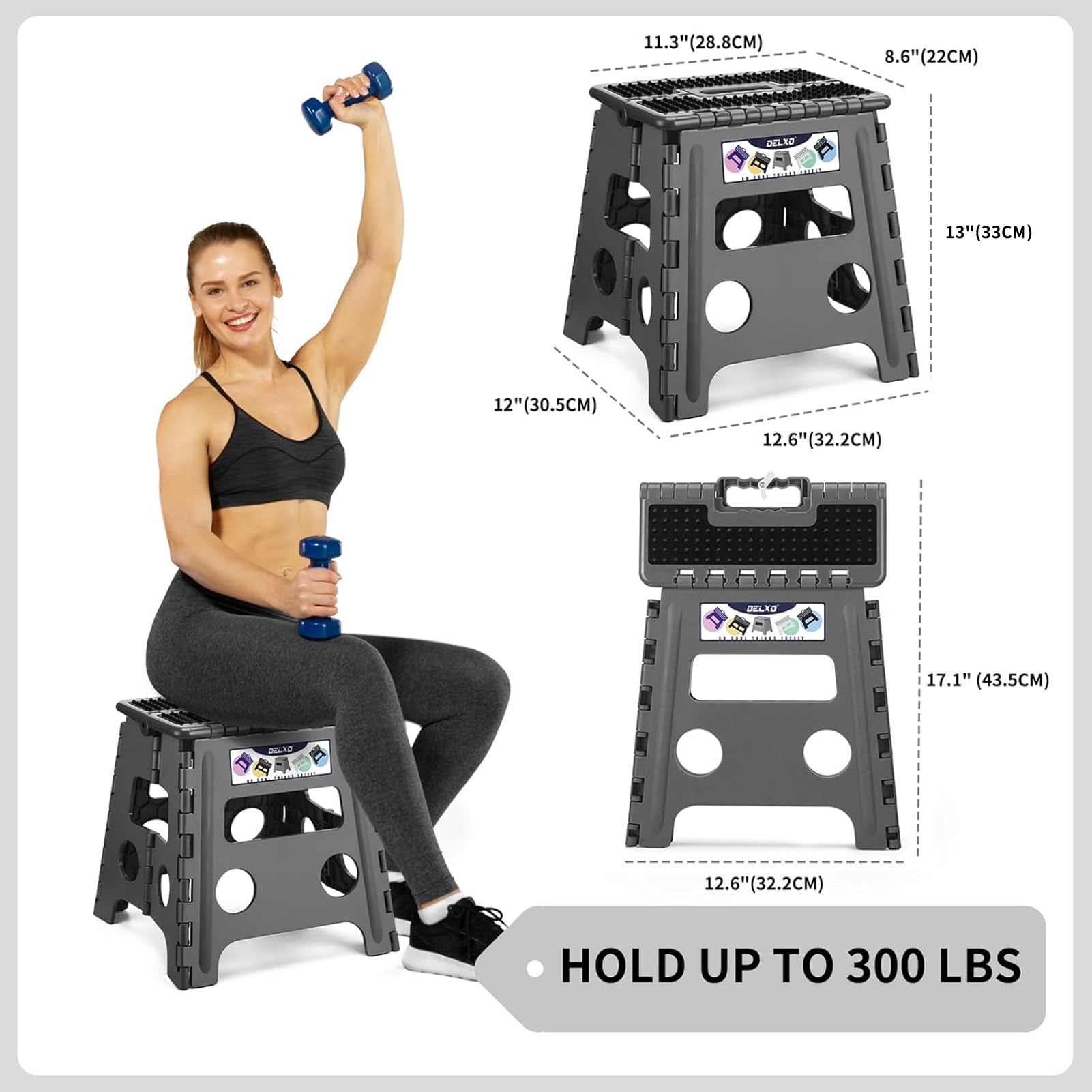 Delxo Folding Step Stool 13 Inch,300 Lbs Step Stool for Adults Dark Grey, Dot Gray