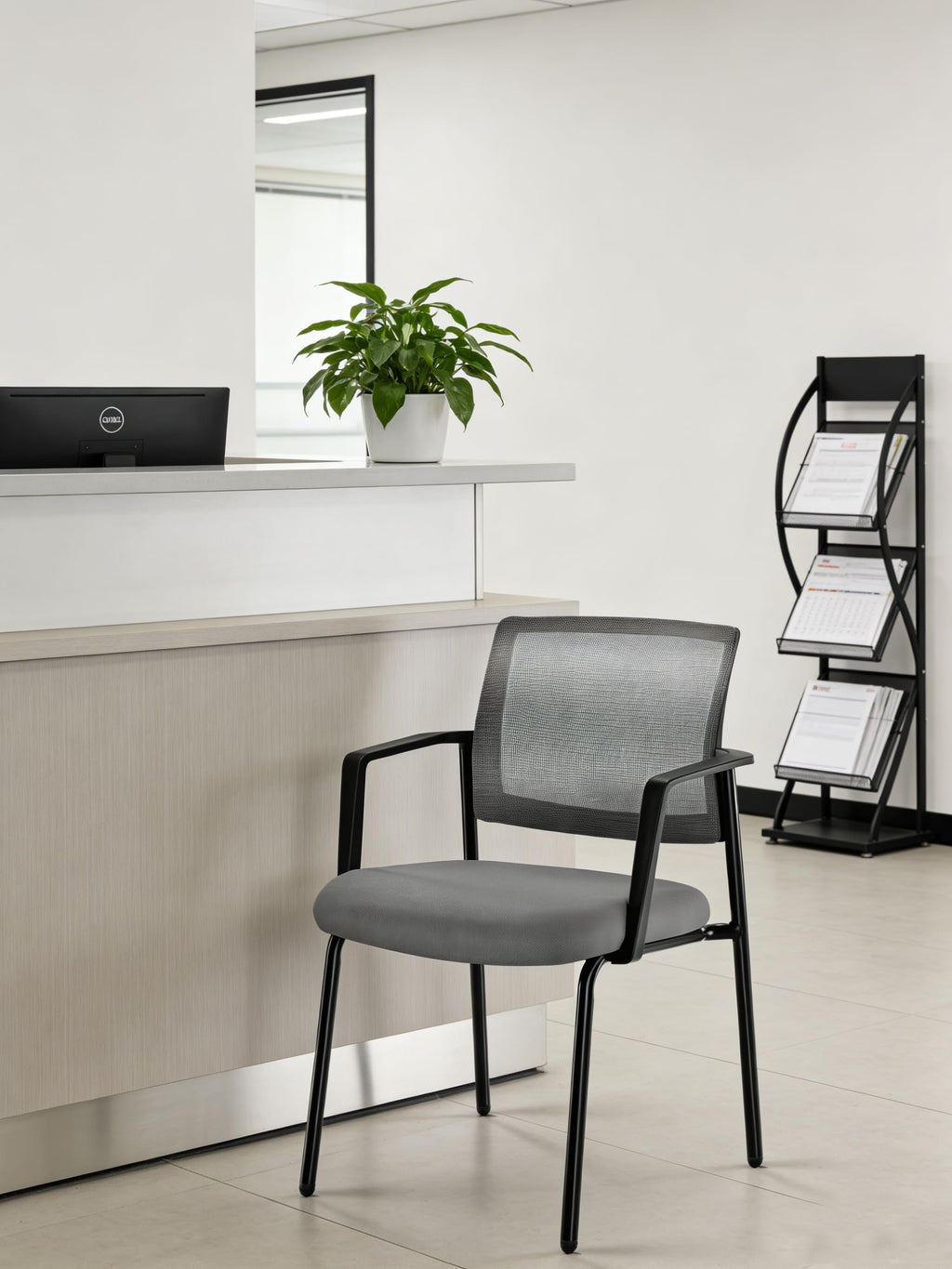 Simple Deluxe Guest Waiting Room Office Arm Chairs, Mesh Back & Ergonomic Support, Stacking Padded Fabric Seat, No Wheel for Reception Meeting