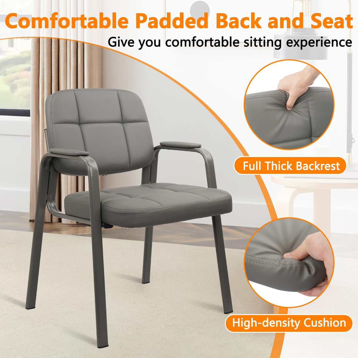 Clatina Leather Office Guest Waiting Room Chair Sets of 2, Reception Chair No Wheels with Armrests and Lumber Support, Stationary Desk Armchair