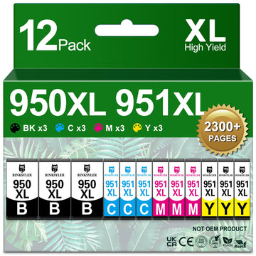 3-Sets 950XL 951XL Ink Cartridges Combo Pack Compatible for HP 950 951 950XL 951XL Ink Cartridge Work for Officejet Pro 8600 8610 8620 8625 8100 Printer (3BK 3C 3M 3Y)