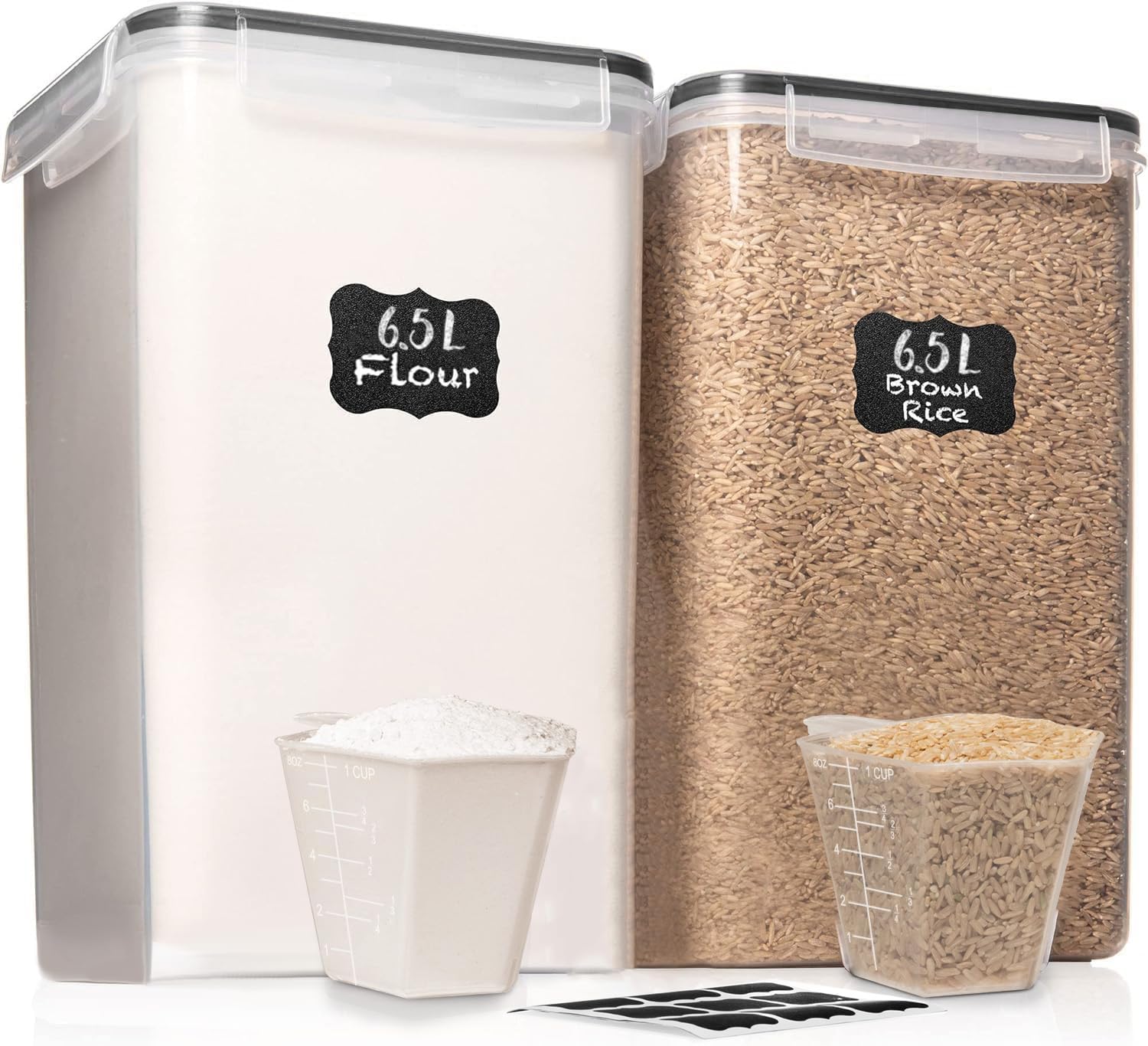 2 PC [7 Qt / 6.5L / 220 Oz] Large Food Storage Containers with Lids Airtight - BPA Free Clear Plastic Kitchen and Pantry Storage Containers for Cereal, Flour, Sugar, Rice