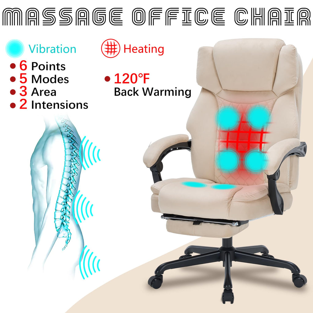 Massage Office Chair with Foot Rest 6 Points Vibration and Heat Home Office Desk Chairs for Heavy People 400lbs Reclining Managerial Chairs