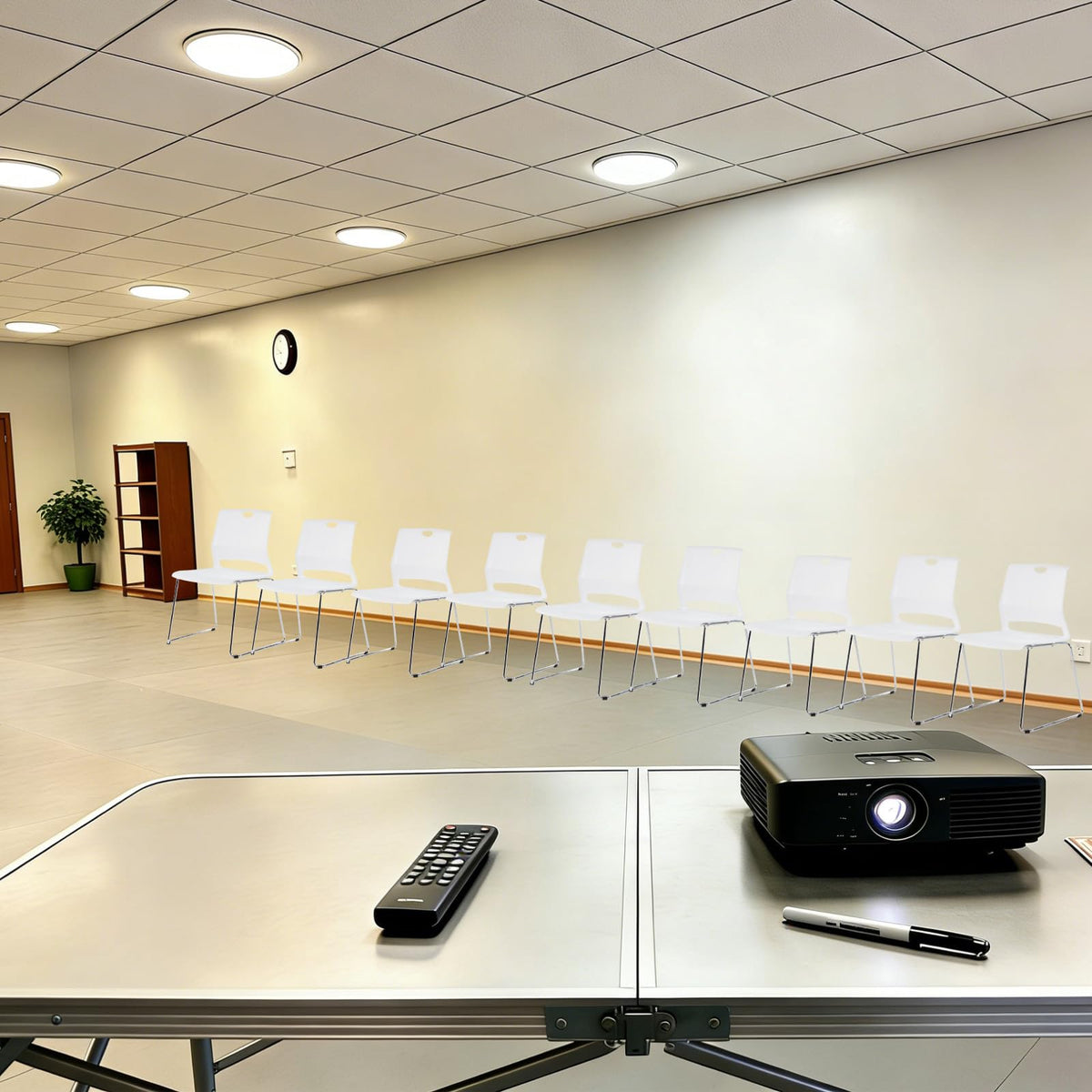Stackable Chairs Set of 4 for Break Waiting Room Conference Church, White