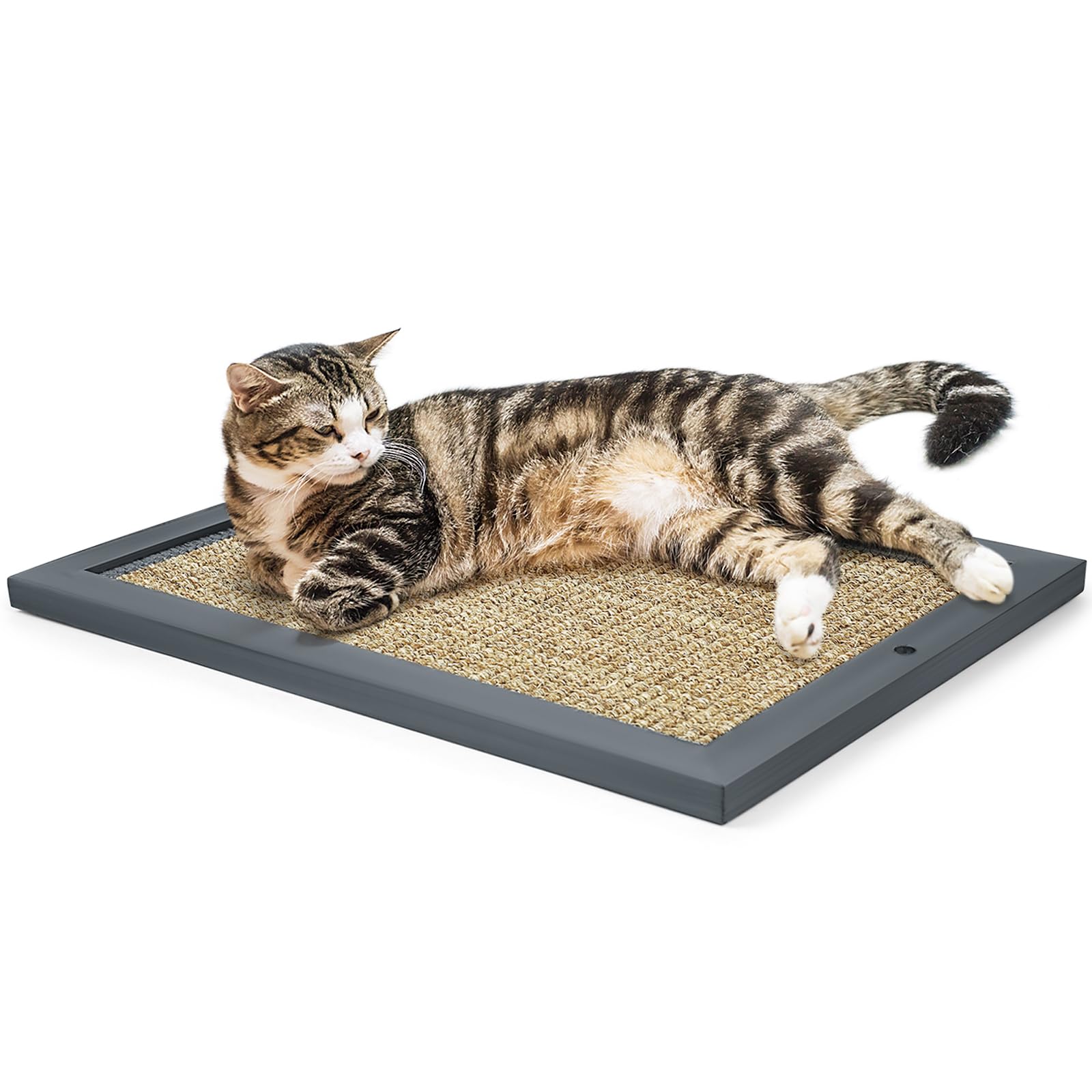 Cat Scratching Post, Natural Wooden Sisal Cat Wall Scratcher, Floor or Wall Mounted Vertical Cat Scratch Pad for Indoor Cats Adults or Kittens, Cat Wall Furniture Protector (Single Grey)