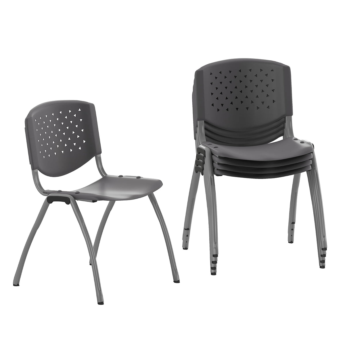 Flash Furniture Hercules -5 Pack 880 Lb. Capacity Gray Plastic Stack Chair | Comfortable Seating with Durable Design, Set of 5, Grey