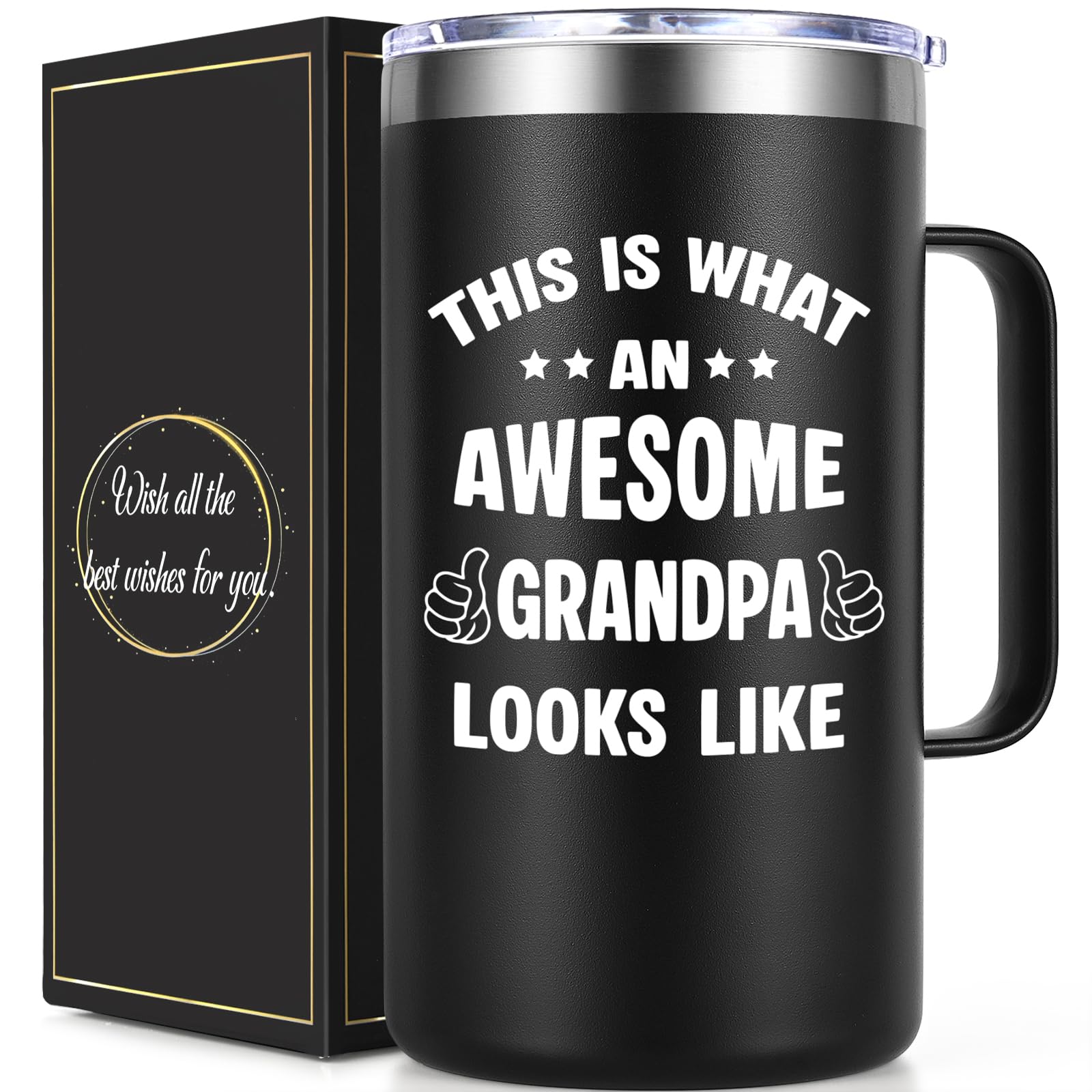 Lifecapido Father Day Gifts for Grandpa, This is What an Awesome Looks Like 20oz Insulated Coffee Mug with Lid & Straw, Father's Day Christmas Birthday Gifts for Grandpa(Black)