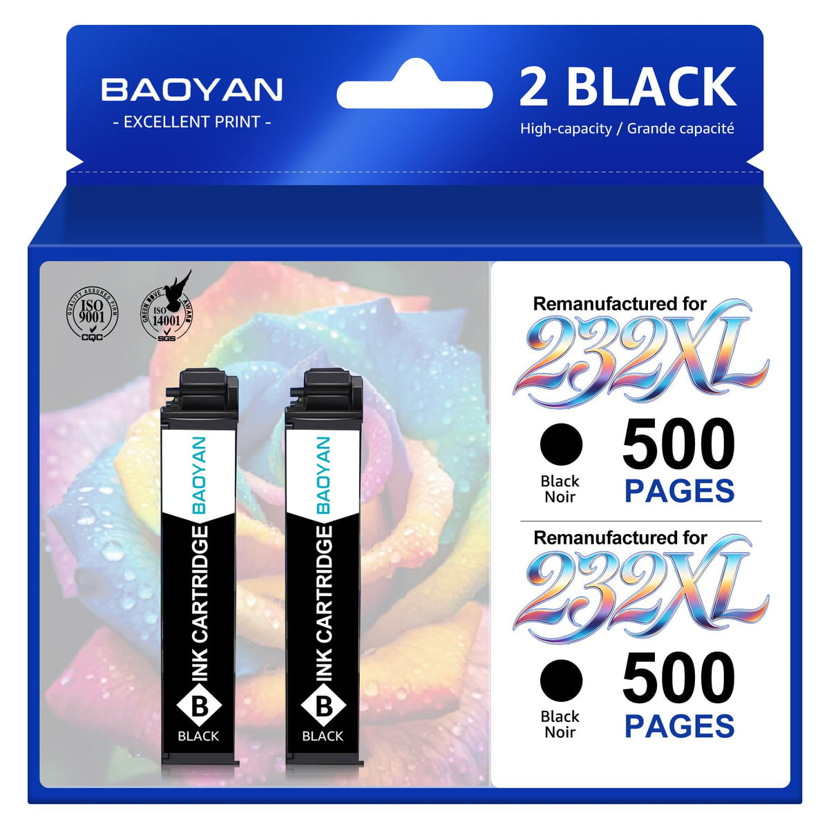 Remanufactured Ink Cartridge Replacement for Epson 232 Black Ink Cartridge Works with Workforce Pro WF-2950 WF-2930 Expression XP-4200 XP-4205 Printers (2 Black)