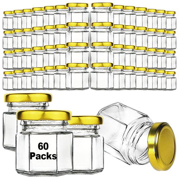 Syntic 60 Pcs 1.5 Oz Mini Honey Jars with Airtight Lids,Hexagon Glass