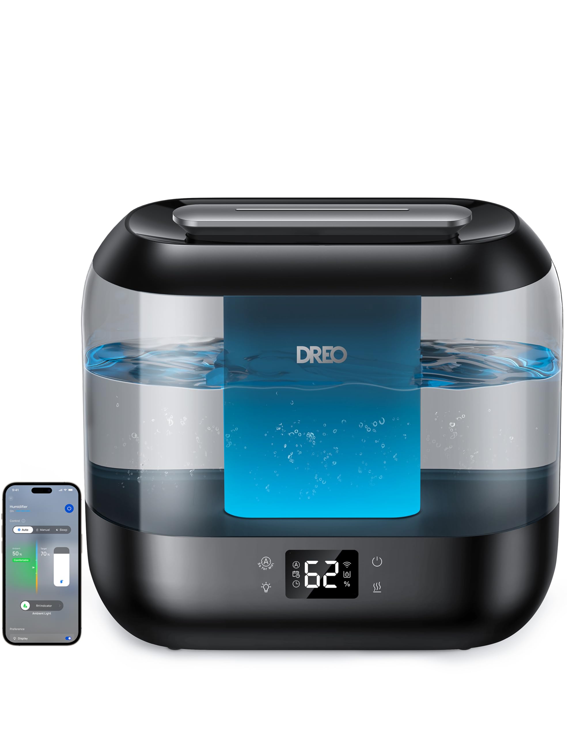 Dreo Smart Humidifiers for Bedroom, Top Fill 4L Supersized Humidifier Large Room with 28 dB, 36H Runtime, Touch/APP/Voice Control, Nightlight, Cool Mist Humidifiers for Baby, Plants, Indoor, Black