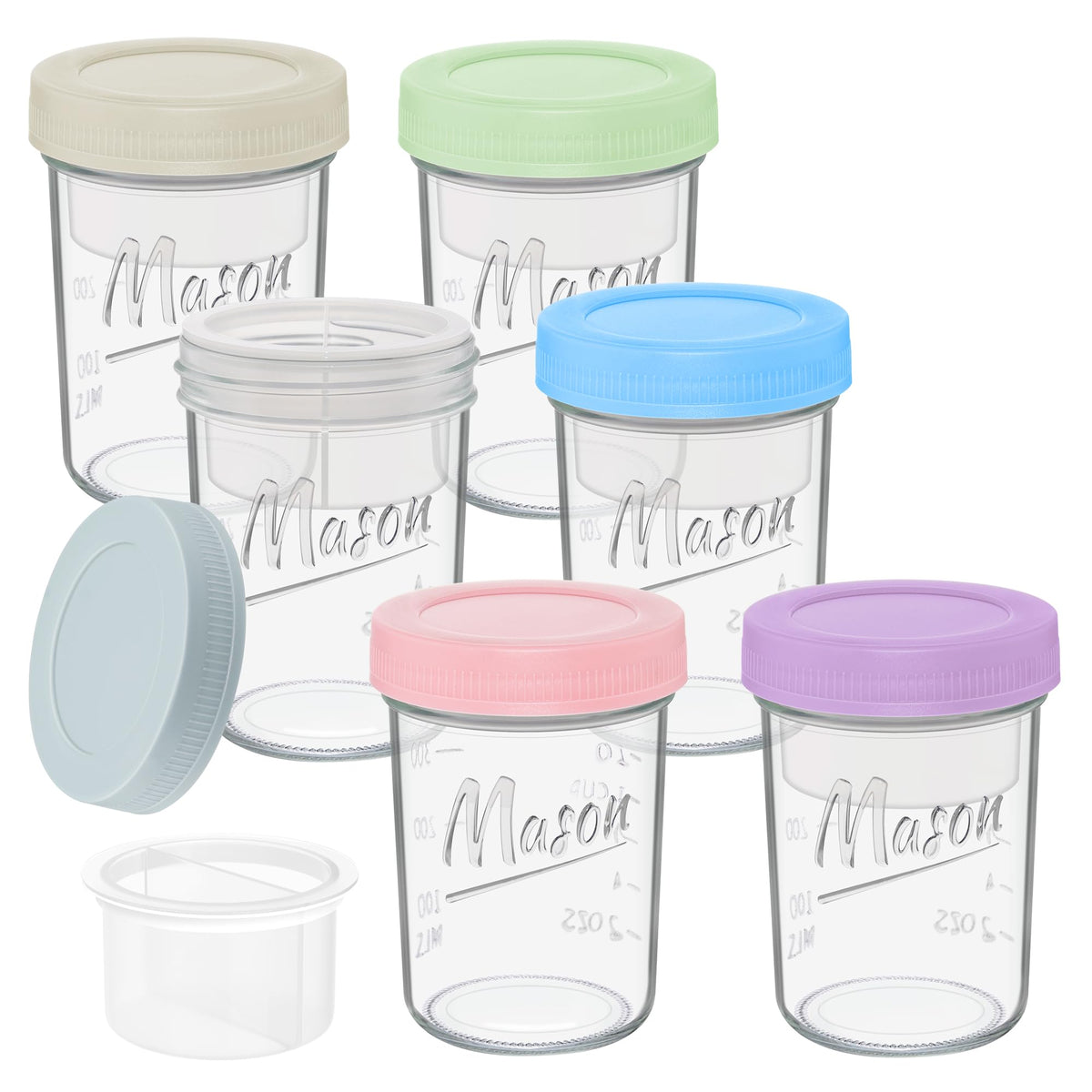 16 oz Overnight Oats Containers with Lids, 6-Pack Leak-Proof Wide Mouth Mason Jars & Separate Compartments for Fruits/Nuts, Airtight Glass Jars for Chia Pudding, Yogurt, Parfait and Salad