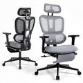 Ergonomic Office Chair with Footrest and Dynamic Lumbar Support, Grey, High Back, Dark Grey