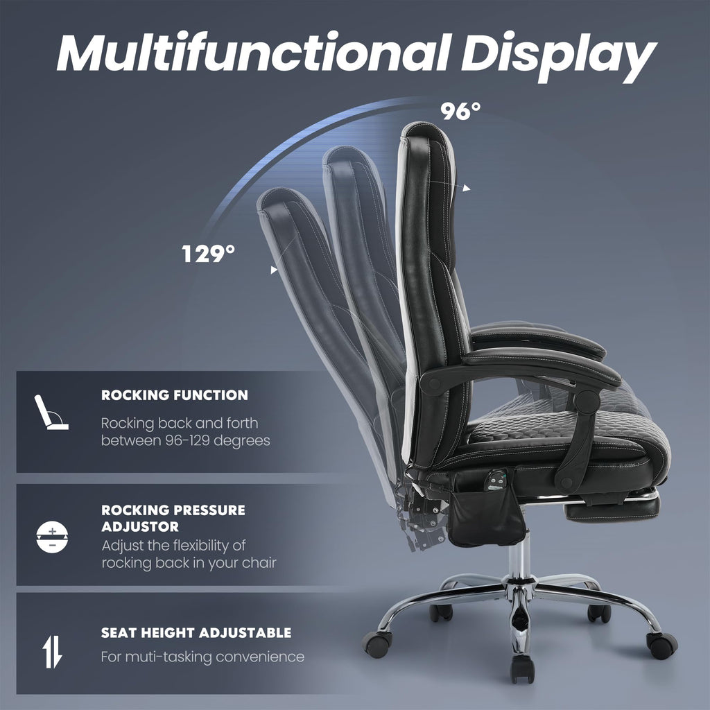 Malol Massage Office Chair Set of 2 with Heat and Footrest, 300 Lbs Easy Assembly Leather Desk Chair -3-level 65°c Targeted Heating, Big and
