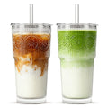 INSETLAN 20oz Ribbed & Floral Glass Tumblers with Lids and Straws, Set of 2 – Clear Iced Coffee Cups, Reusable Drinking Glasses for Water, Smoothies, Tea, and Juice – Perfect for Travel & Daily Use