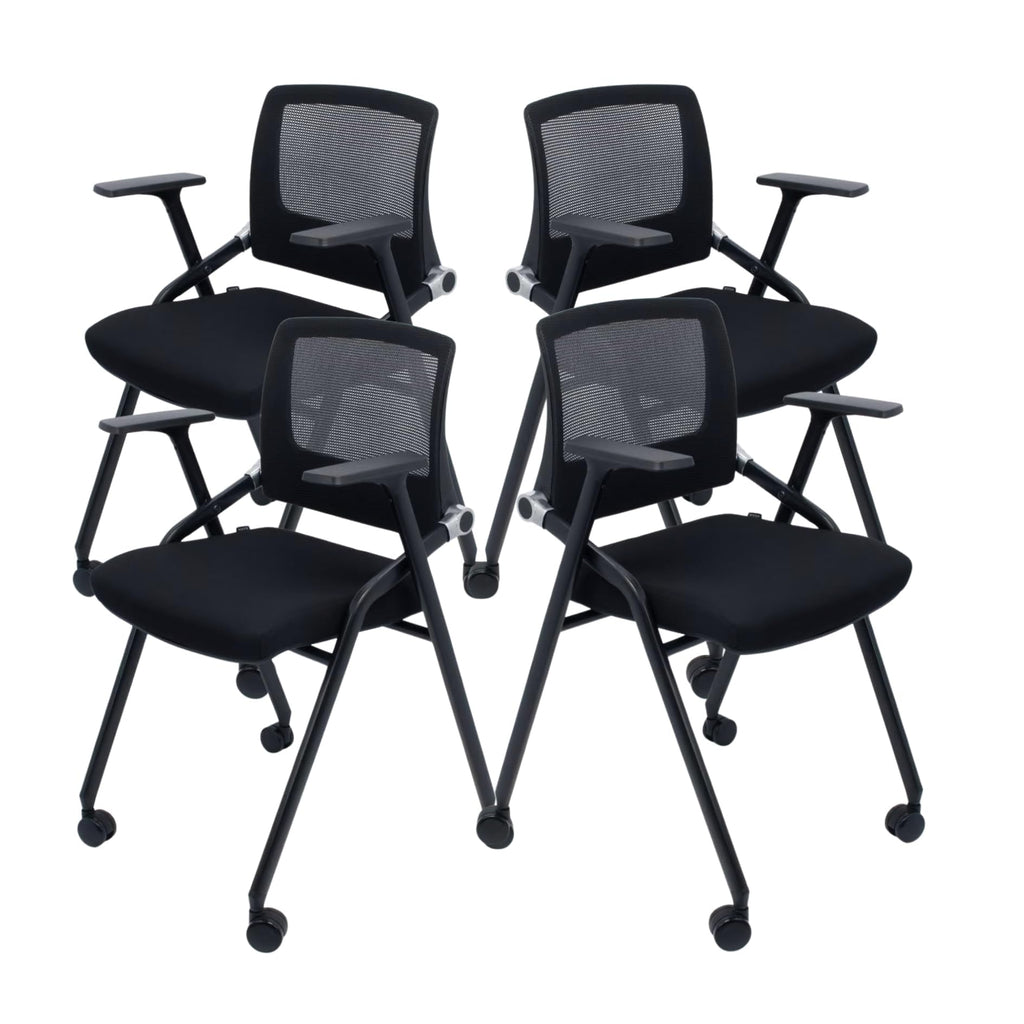 Slkjchr 4 Pack Foldable Office Chairs with Wheels, Mesh Back, Arms and Portable - Folding Office Chairs for Conference Room Chair, Office Guest