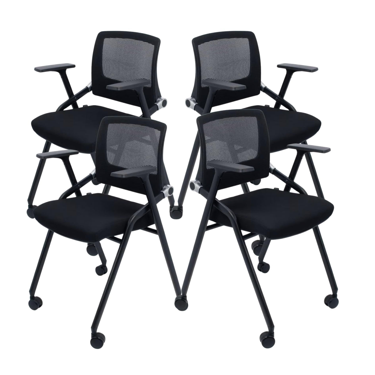 Slkjchr 4 Pack Foldable Office Chairs with Wheels, Mesh Back, Arms and Portable - Folding Office Chairs for Conference Room Chair, Office Guest