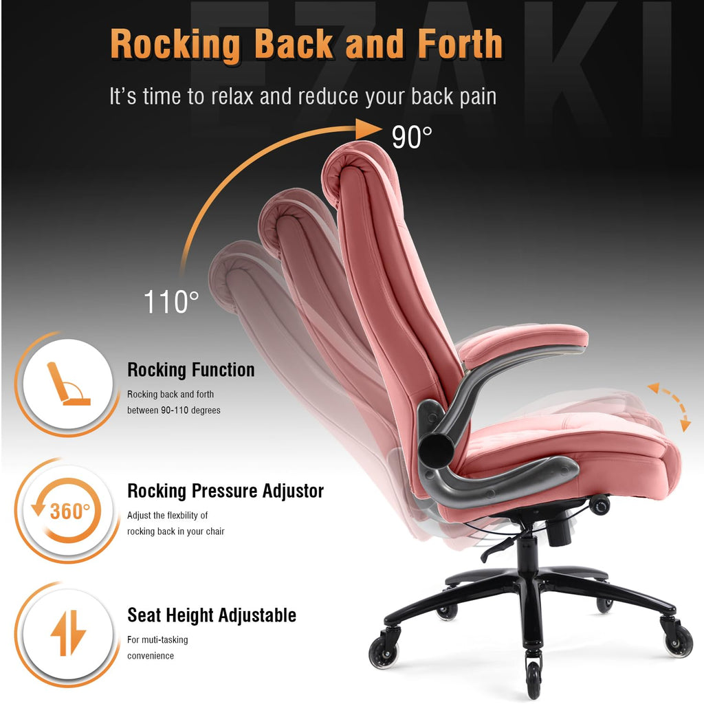 High Back Office Chair, Ergonomic Executive Computer Desk Chair, 31 inches x 28 inches x 48.8 inches, Pink