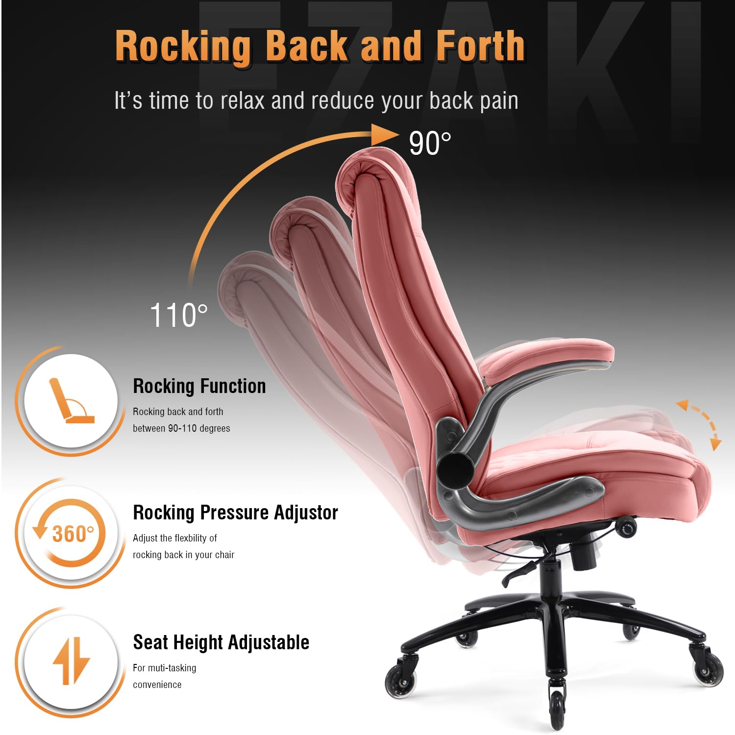 High Back Office Chair, Ergonomic Executive Computer Desk Chair, 31 inches x 28 inches x 48.8 inches, Pink