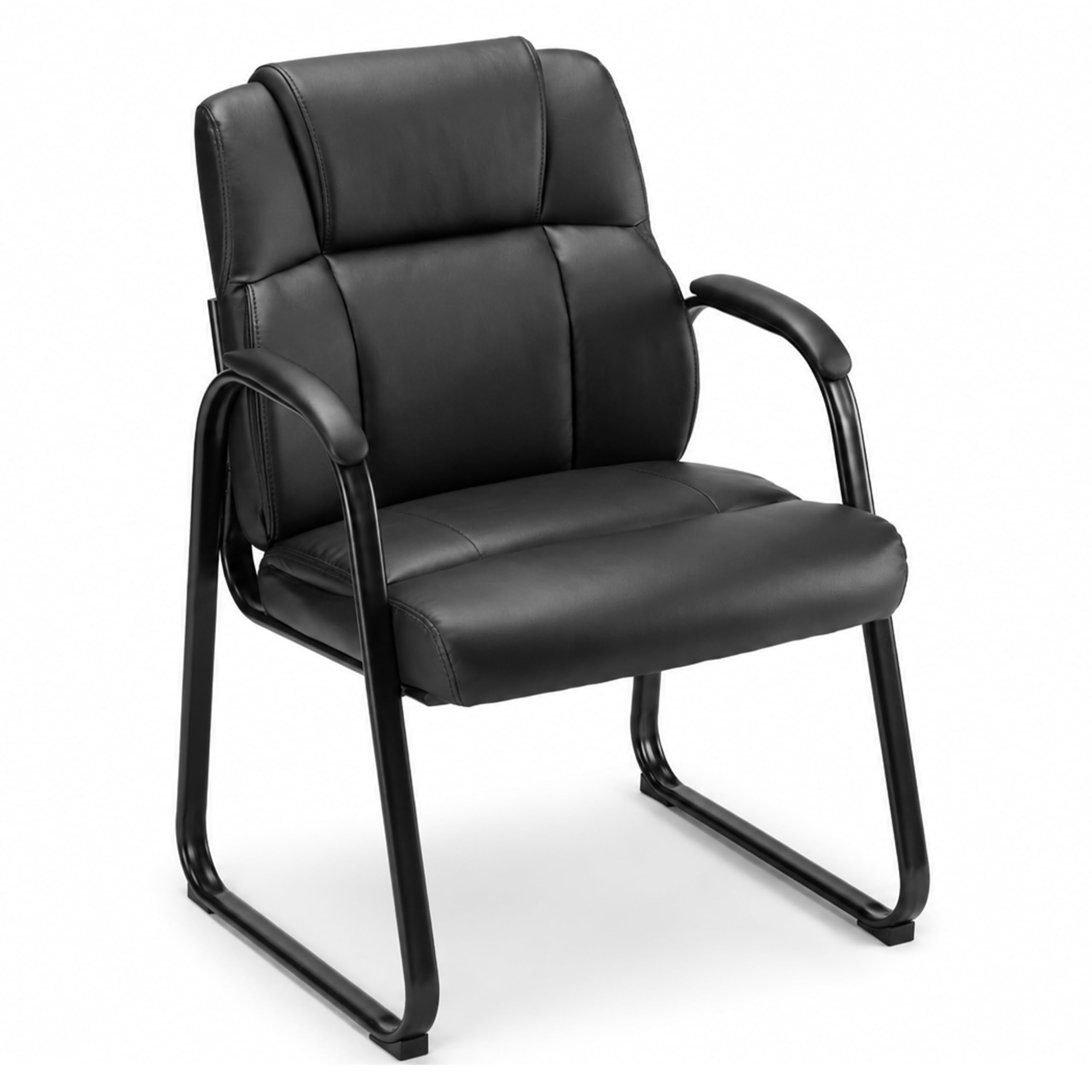 Simple Deluxe Leather Guest Chairs with Padded Arms & Sled Base - Set of 1 Stationary No Wheel Waiting Room Chair for Conference Reception