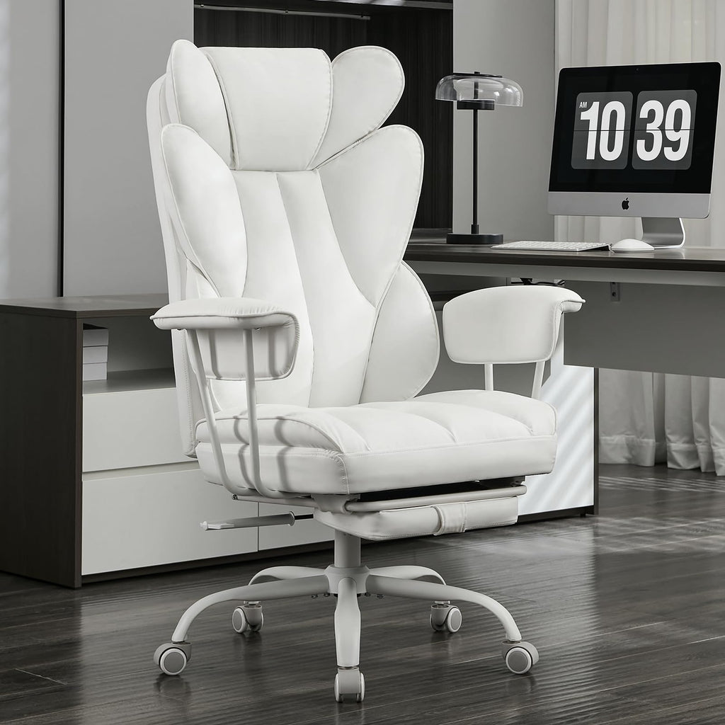 Amseatec Big and Tall Office Chair, Reclining Executive Chair with Footrest, Oversized, White