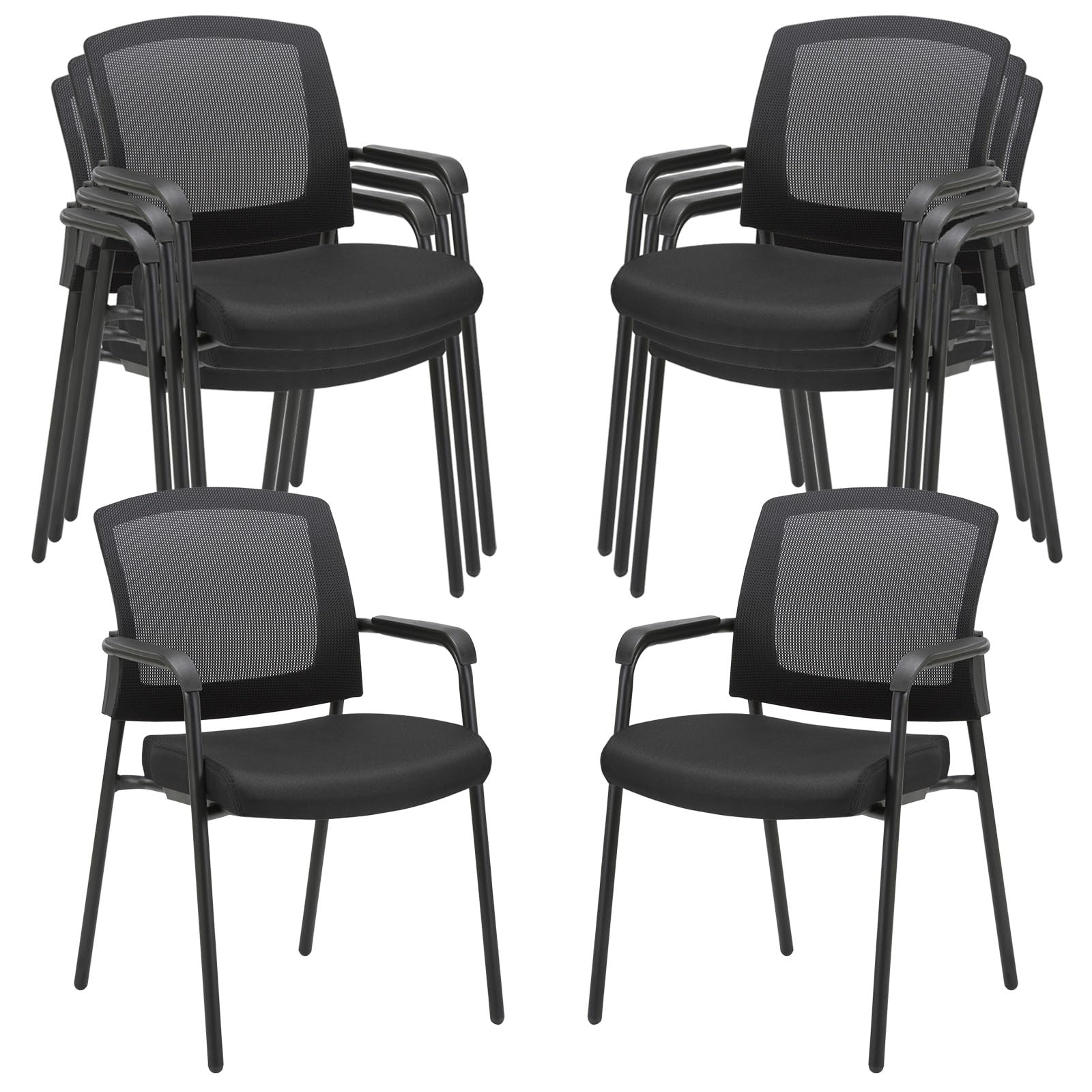 Clatina Black Stacking Chairs Stackable Waiting Room Chairs with Armrest, Mesh Office Reception Guest Chair for Home Desk Conference Lobby